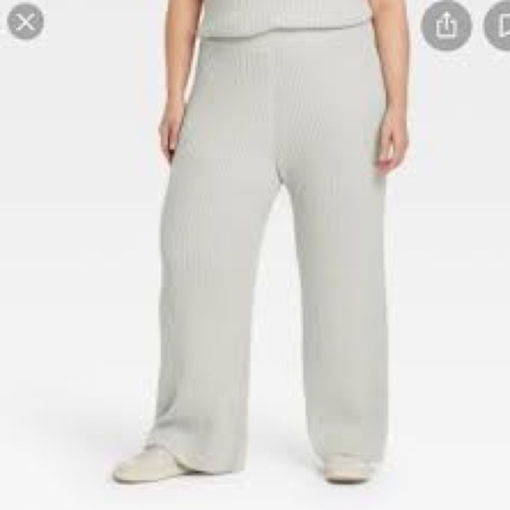 Ava & Viv Gray Ribbed Wide Leg Sweater Pants 3X